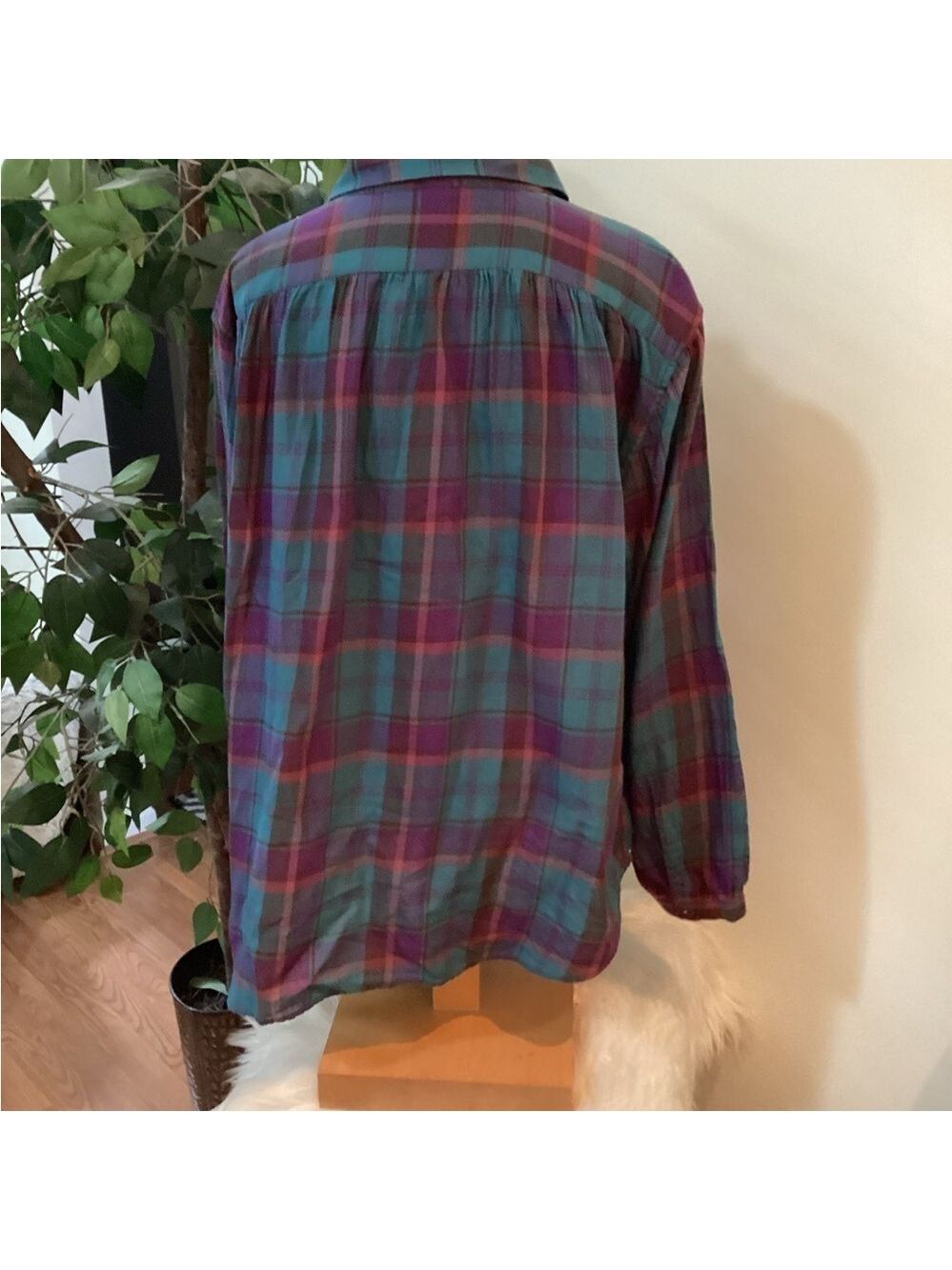 Chaps pullover lightweight button down plaid blouse Woman’s size XL - Picture 4 of 13